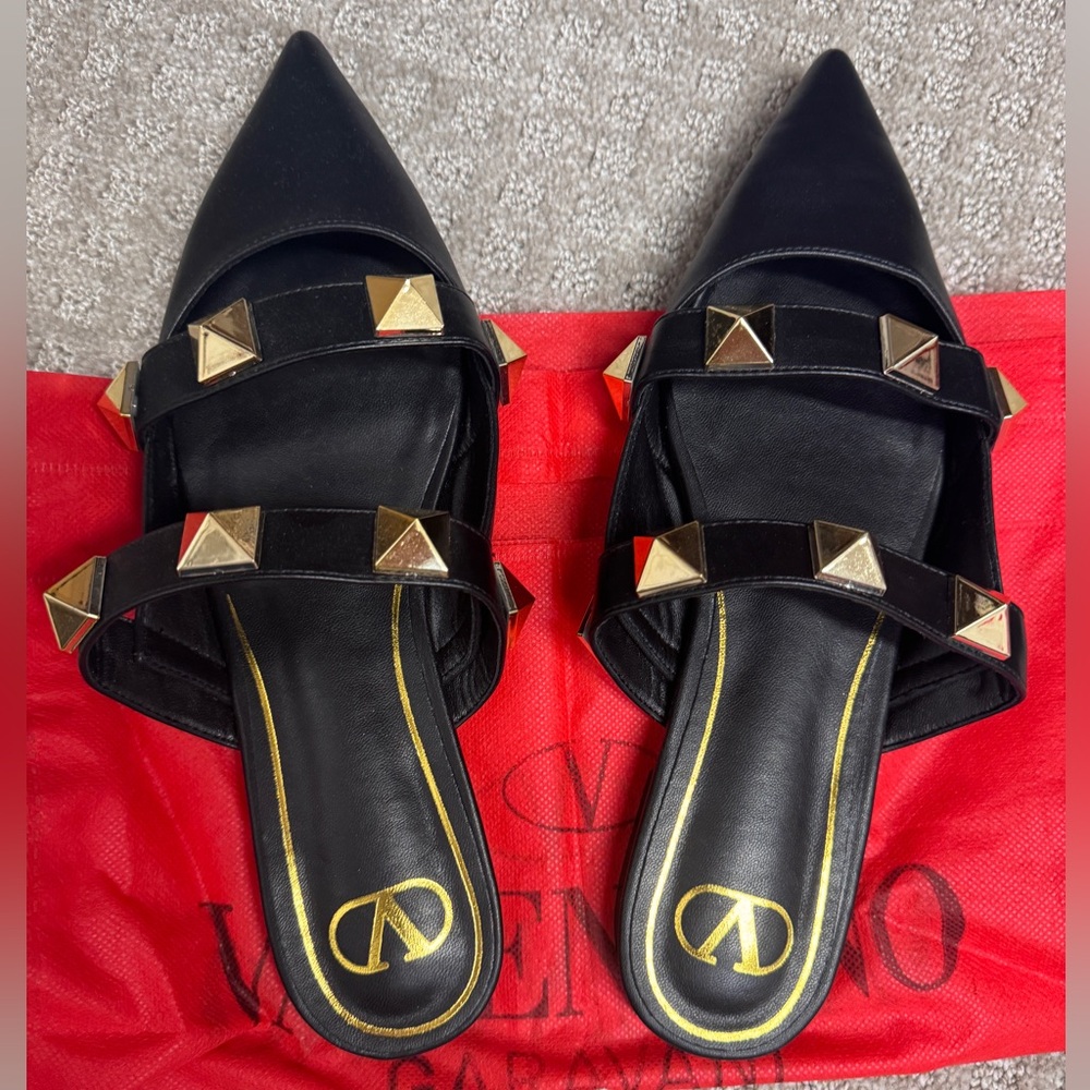 Roman Stud Flat Mule in Calfskin